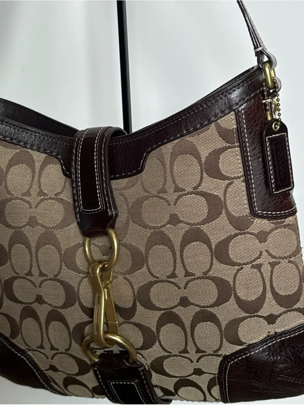 Coach Taupe & Dark Brown Signature Canvas Shoulder Bag